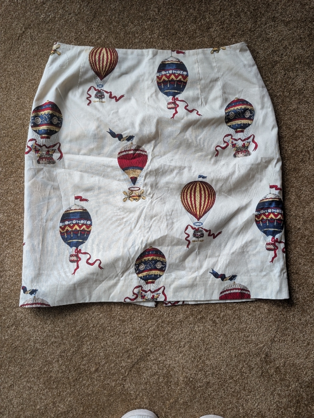 Vintage Women’s White Hot Air Balloon Print Cotton Skirt